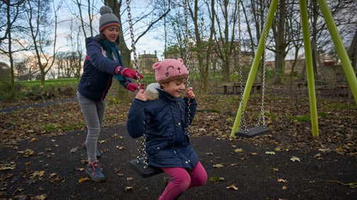 Children enjoying a winter visit to the Delaval Playdium play area at Seaton Delaval Hall Northumberland